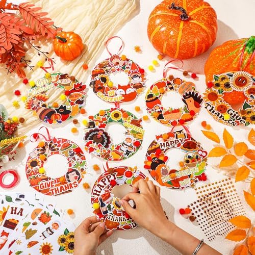 Hollowfly 48 Sets Fall Thanksgiving Paper Wreath Craft Kits