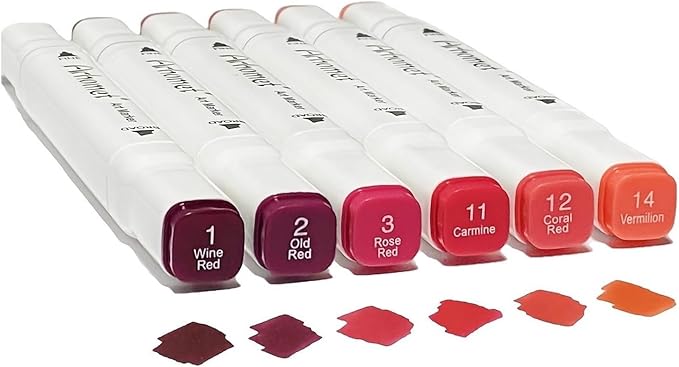6 Colors Red Rose Flower Colors Alcohol Markers Set, Dual Tips Art Markers by Arhomet