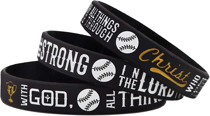 Sainstone Power of Faith Baseball Bible Verse Silicone Wristbands with Christian Inspirational Sayings, Set 3 of Scriptures Motivational Rubber Bracelets Sports Gifts