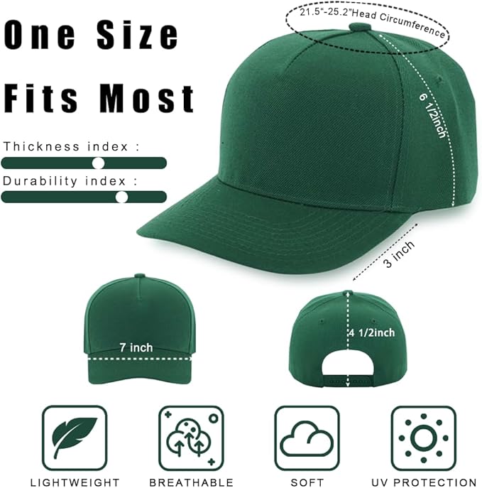 ZH 12 PC 5 Panel Baseball caps, Bulk Baseball caps, Customizable DIY Design, Wholesale Caps, One-Size-Fits-All