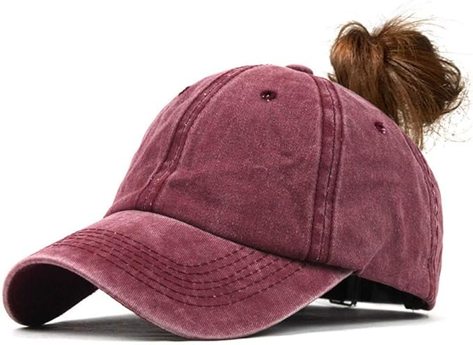 Criss Cross Hat Washed Distressed Baseball Cap Ponytail Hat High Messy Bun Ponycap for Women