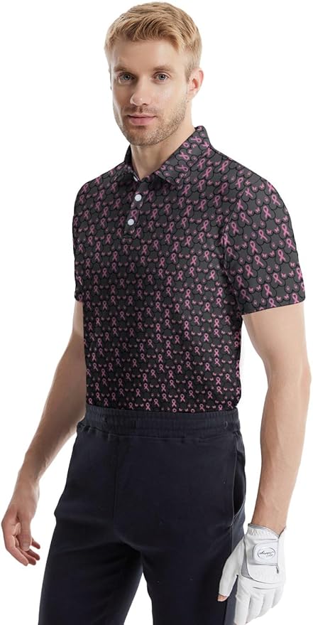 HUURAY Funny Golf Polos for Men Funny Print Short Sleeve Shirts Quick Dry Polo Shirts Hawaiian Shirt Performance Golf Outfits