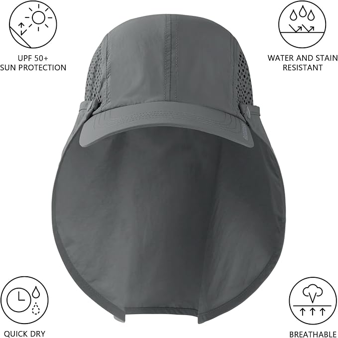BASSDASH UPF 50+ Foldable Fishing Hat Baseball Cap with Removable Neck Flap Portable for Men Women Golf Hiking