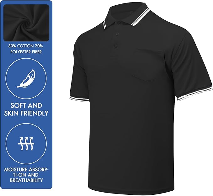 redgino Men's Baseball Softball Umpire Shirt Short Sleeve Polo Ref Jersey Referee Gear - Sized for Chest Protector