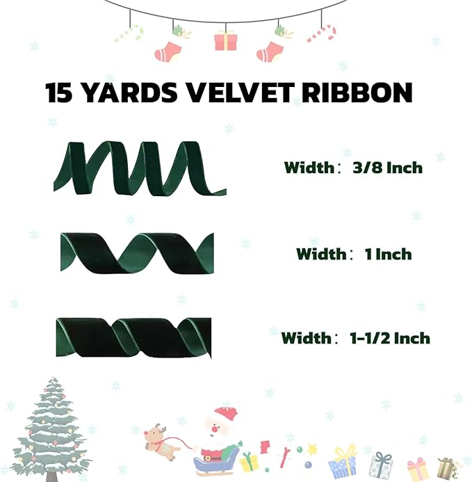 15 Yards Velvet Ribbon 1-1/2 Inch Single Face Green Velvet Ribbon Spool Prefect - Image 2