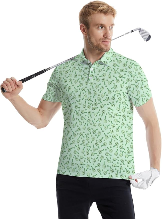 HUURAY Funny Golf Polos for Men Funny Print Short Sleeve Shirts Quick Dry Polo Shirts Hawaiian Shirt Performance Golf Outfits