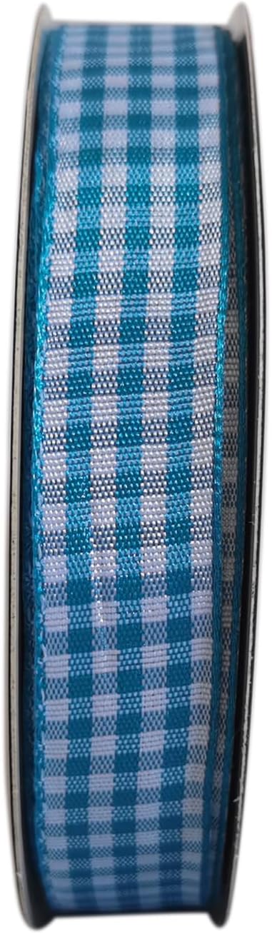 Vivid Blue and White Woven Edge Plaid Ribbon 100% Polyester Gingham Ribbon 25 - Image 3