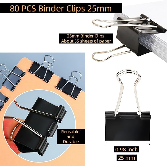 80 PCS Binder Clips, 1inch 25mm Binder Clips, Paper Clamps Medium Size - Image 2