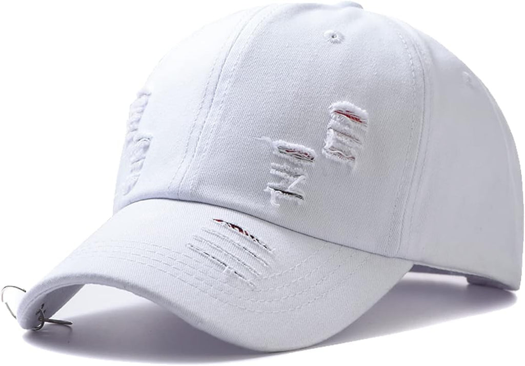 Unisex Ripped Distressed Denim Ring Baseball Cap Hip Hop Vintage Dad Hat Adjustable