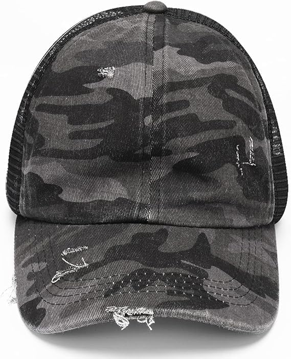 Criss Cross Hat Washed Distressed Baseball Cap Ponytail Hat High Messy Bun Ponycap for Women