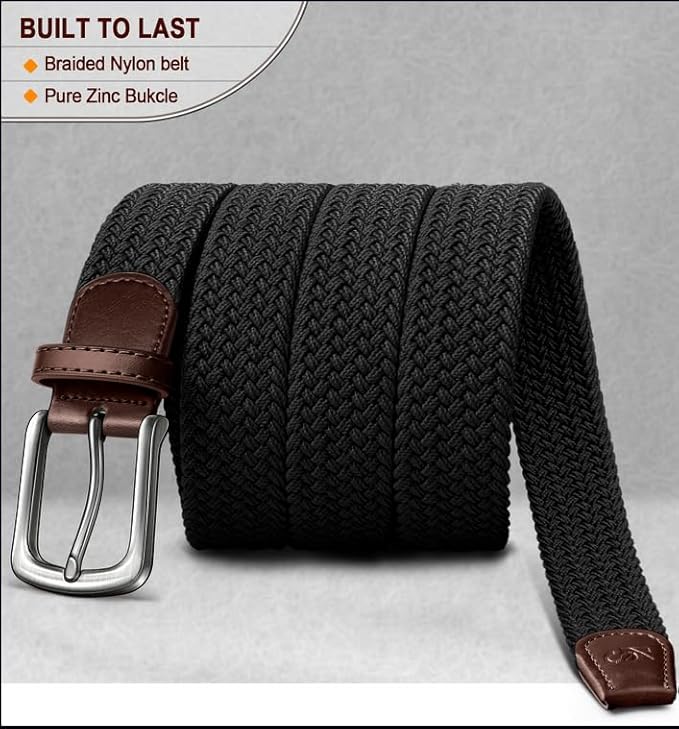 KEMISANT Men's Golf Belt 2 Pack-Braided Woven Stretch Belt for Gift Men Casual Jeans Sports Work 1 3/8"
