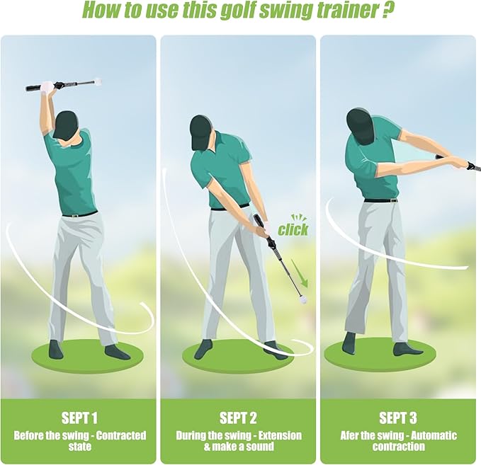 MIKOSI Retractable Golf Swing Trainer, Golf Grip Trainer and Golf Training Aid for Chipping Hitting & Grip Correction, Golf Swing Practice Stick with Arm Band for Right/Left-Handed, Indoor/Outdoor