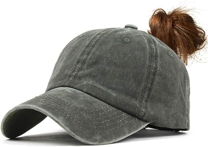 Criss Cross Hat Washed Distressed Baseball Cap Ponytail Hat High Messy Bun Ponycap for Women