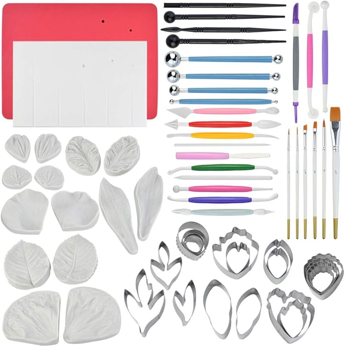 62pcs Gumpaste Flowers and Leaves Fondant Tool Leaf Tool Kit Gum Paste Flower by baotongle