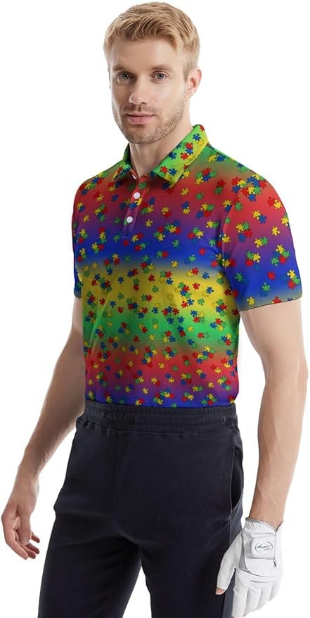 HUURAY Funny Golf Polos for Men Funny Print Short Sleeve Shirts Quick Dry Polo Shirts Hawaiian Shirt Performance Golf Outfits