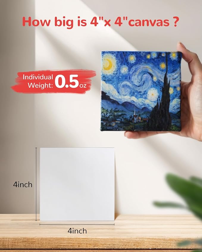Mini Canvas Boards 72 Pack, 4x4 Inch Square Painting Canvas Panels, 100% Cotton - Image 2