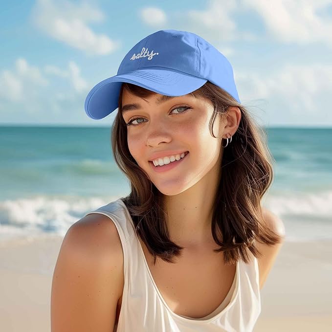 DALIX Salty Embroidered Cotton Beach Baseball Cap Adjustable Dad Hat Womens