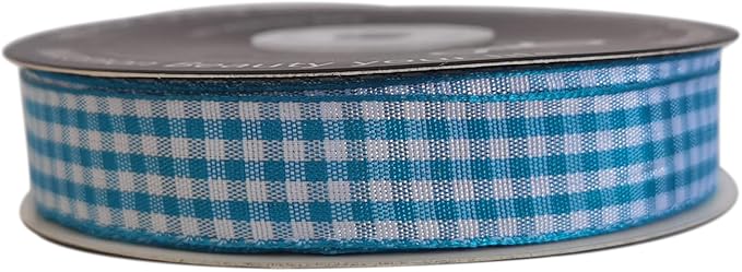 Vivid Blue and White Woven Edge Plaid Ribbon 100% Polyester Gingham Ribbon 25 - Image 4