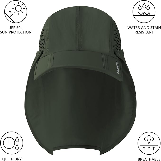 BASSDASH UPF 50+ Foldable Fishing Hat Baseball Cap with Removable Neck Flap Portable for Men Women Golf Hiking