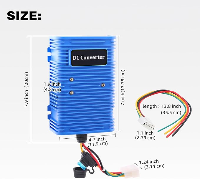 Roykaw Golf Cart Voltage Reducer Regulator,36 or 48V to 12V DC Converter,30A/350Watt, Universal Compatible with EZGO, Club Car, Yamaha and Most Golf Carts