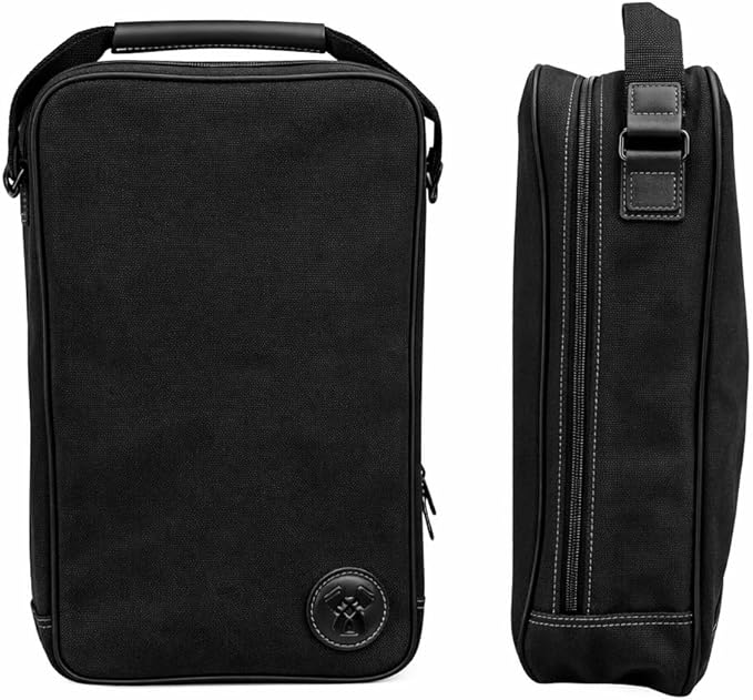 Lumberjack Plaid Golf Shoe Bag - Canvas and Leather, Large Travel Organizer for Men and Women, Breathable Sneaker Carrier (Black)