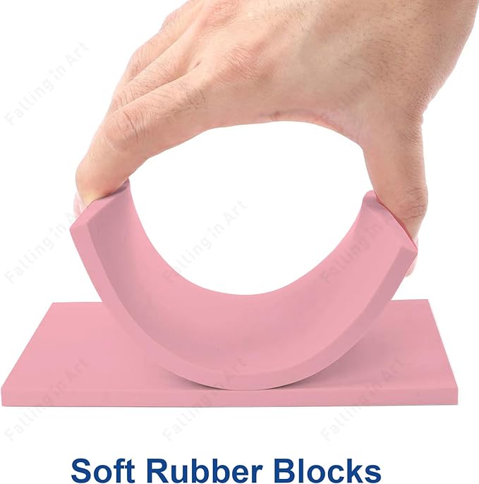 Falling in Art 4 x 6" Pink Rubber Carving Blocks, 6 Pack Soft Linoleum Blocks - Image 3
