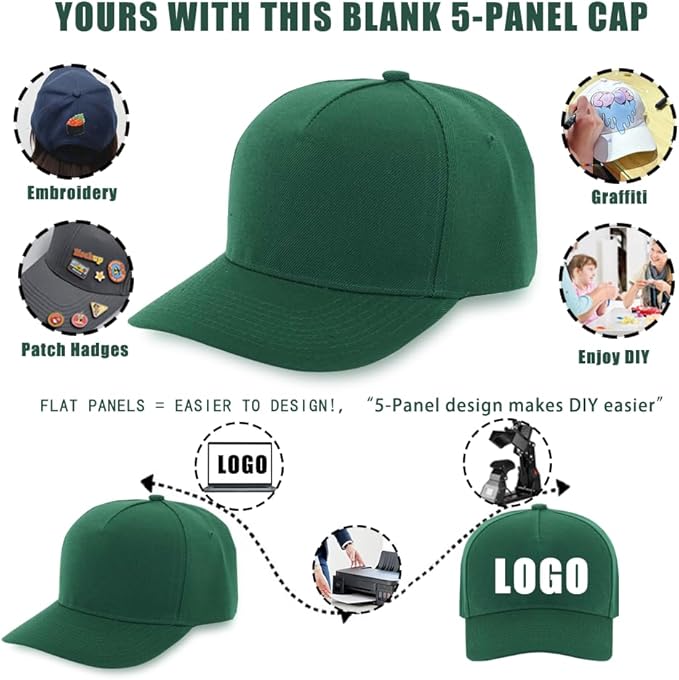 ZH 12 PC 5 Panel Baseball caps, Bulk Baseball caps, Customizable DIY Design, Wholesale Caps, One-Size-Fits-All