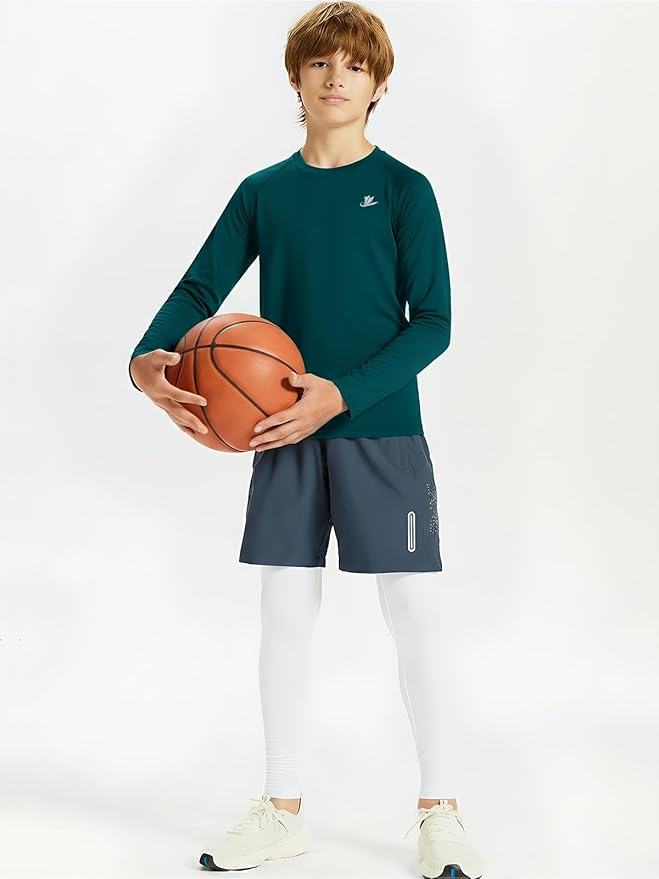 DEVOROPA Youth Boys Compression Thermal Shirt Long Sleeve Kids Fleece Baselayer Soccer Baseball Undershirt Slim/Regular/Husky