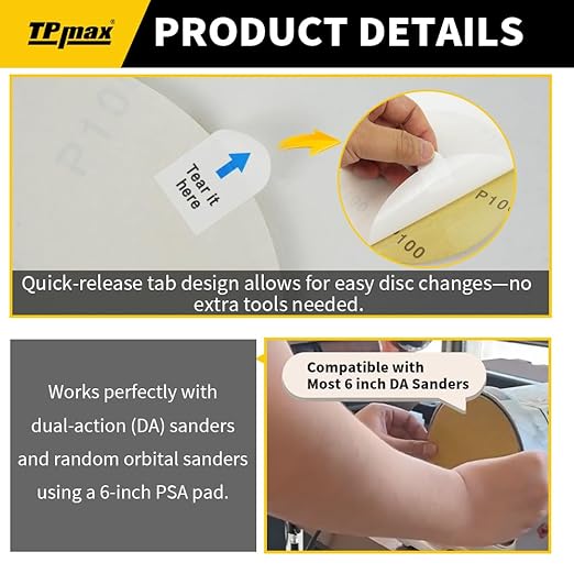 6-Inch 100-Grit Gold PSA Sanding Discs, 50 Pack – Pro-Grade Self-Adhesive - Image 3