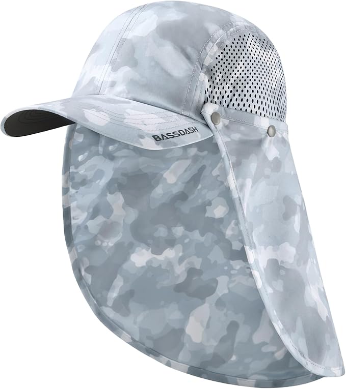 BASSDASH UPF 50+ Foldable Fishing Hat Baseball Cap with Removable Neck Flap Portable for Men Women Golf Hiking