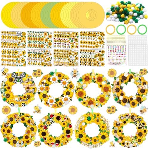 Hollowfly 48 Sets Sunflower Craft Kits DIY Paper Wreath Ornaments
