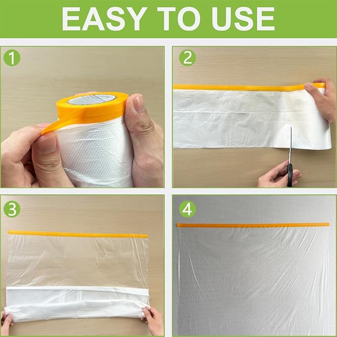 Pre-Taped Masking Film-22inx65ft Tape and Drape Painters Plastic Rolls - Image 7