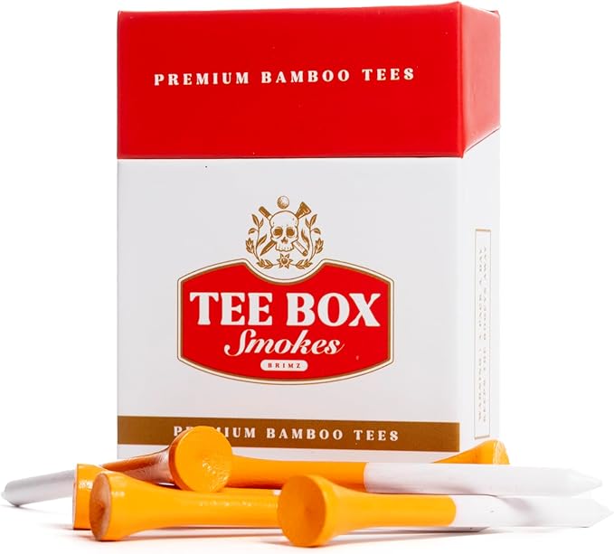 BRIMZ Tee Box Smokes - Premium Bamboo Golf Tees - Funny Golf Gifts & Accessories - Reusable Magnetic Box - Durable, Biodegradable 2 ¾ Golf Tees (1 Pack Smokes + Refill Bag - 60 Tees Total)