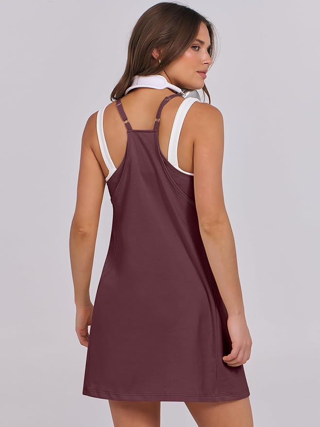 ANRABESS Women Summer Dress 2026 Beach Vacation Outfits Tennis Athletic Workout Romper Dress Built in Shorts Travel Clothes