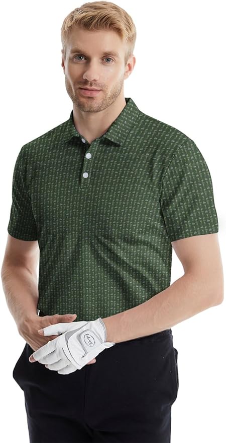 HUURAY Funny Golf Polos for Men Funny Print Short Sleeve Shirts Quick Dry Polo Shirts Hawaiian Shirt Performance Golf Outfits