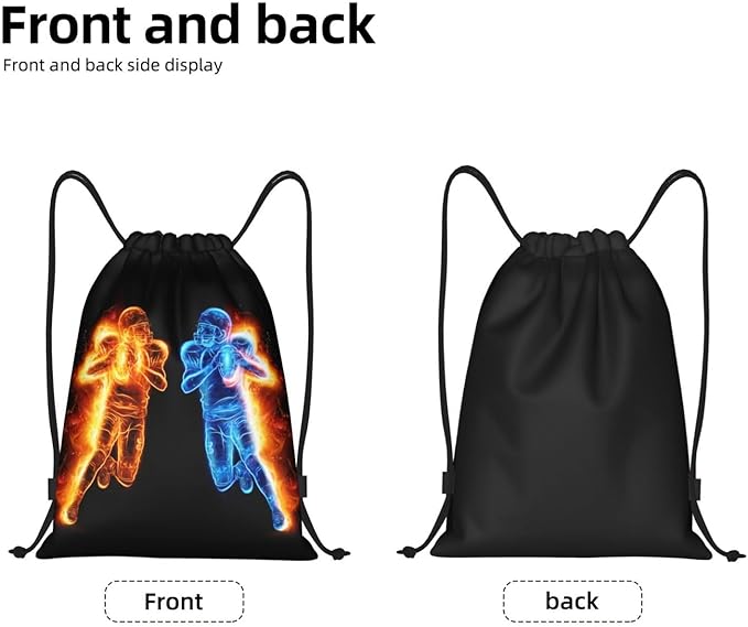 Football Drawstring Bags for Kids Teens Boys, Cool Sports Drawstring Backpack with Printed Two Playing Football Men Pattern, Black Casual Knapsack for Adults for Gym Hiking Swimming Beach Yoga, Medium