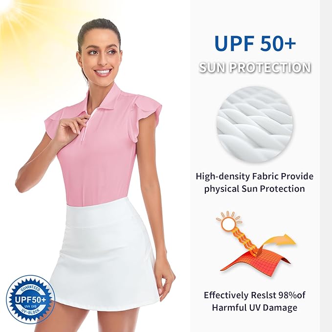 Soneven Womens Petal Sleeve Golf Shirts Moisture Wicking Lady Golf Apparel Print Tennis Sport T Shirt