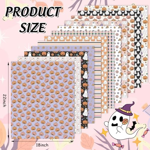 JarThenaAMCS 12Pcs Halloween Cotton Fabric Bundles Pumpkin Ghost Flower Fat Quarters Purple Black Pink Orange Quilting Patchwork for DIY Sewing Craft Decor, 18 x 22 Inch