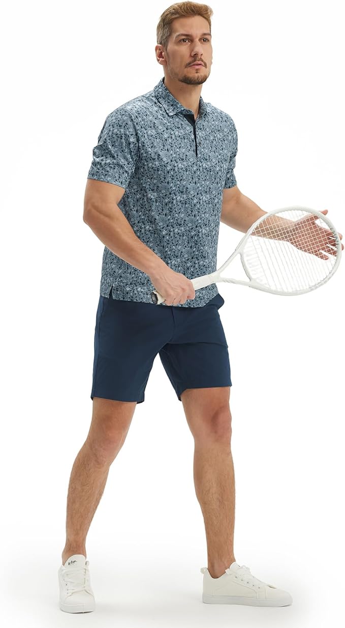M MAELREG Mens Golf Shirt Short Sleeve Dry Fit Print Moisture Wicking Performance Patterns Collared Polo Shirt