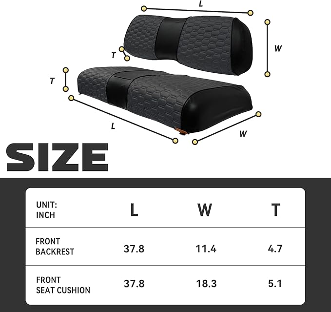 Golf Cart Seat Covers for EZGO TXT Club Car DS Gas or Electric OEM Regular Seat Cushion, No Staple, Golf Cart Vinyl Replacement Seat Cover