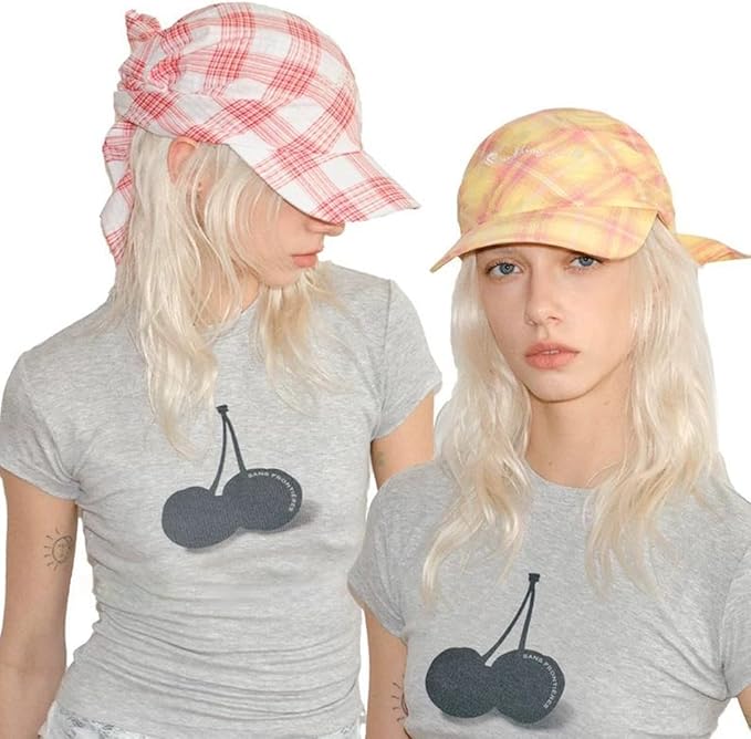 Women’s Plaid Bandana Baseball Cap – Y2K Adjustable Checkered Hat, Casual Streetwear Summer Fashion Visor Scarves