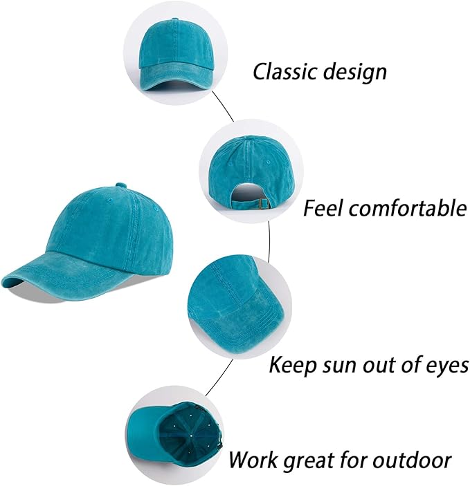 LANGZHEN Unisex Baseball Cap 100% Cotton Fits Men Women Washed Denim Adjustable Dad Hat