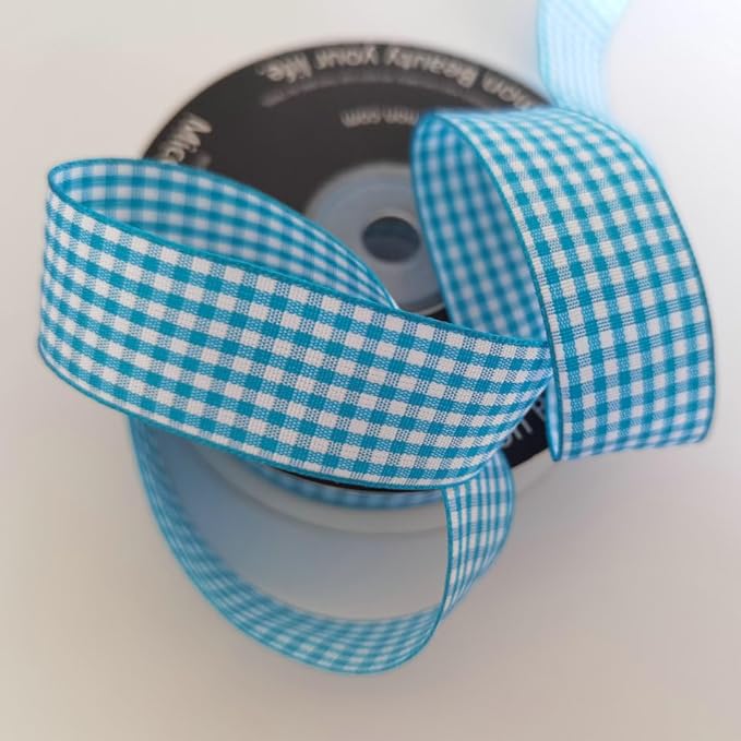 Micomon 1-Inch Vivid Blue and White Woven Edge Plaid Ribbon Polyester Gingham - Image 5