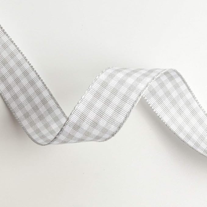 Gingham Ribbon - Gray and White, 25 Yards Each Roll, 100% Polyester - Image 7