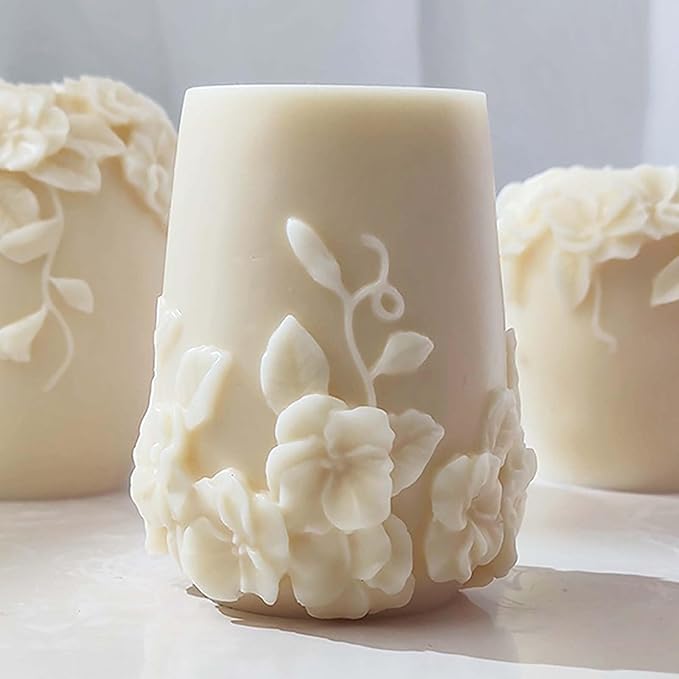 Bottle Candle Molds Cylinder Flower Pillar Mold by ESEENSSiliconeMolds