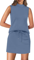 XIEERDUO Two Piece Skirt Sets for Women Summer Beach Vacation Resort Cruise Outfits Mock Neck Tops Tennis Skirt Sets