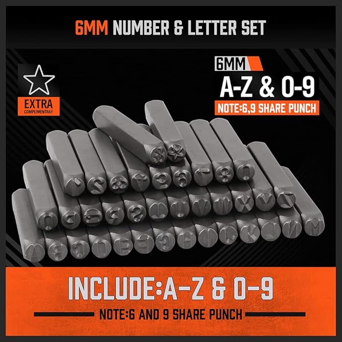 HORUSDY 37-Piece Number and Letter Stamp Set 1/4 Punch Perfect - Image 7