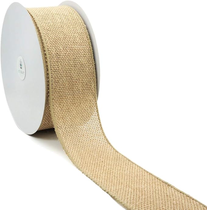 CT CRAFT LLC Burlap Fabric Wired Ribbon 2.5" x 20 Yards Natural Color - Image 2