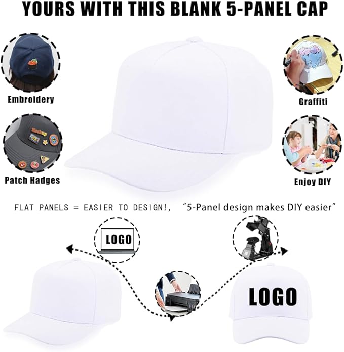 ZH 12 PC 5 Panel Baseball caps, Bulk Baseball caps, Customizable DIY Design, Wholesale Caps, One-Size-Fits-All