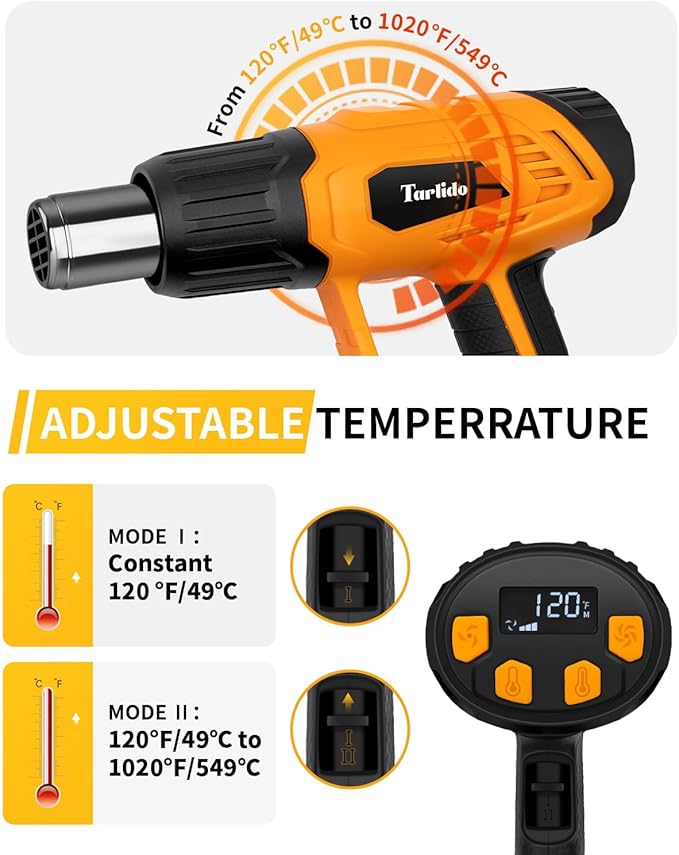 Heat Gun 1500W 120°F-1020°F Fast Heating Heavy Duty Hot Air Gun Kit Variable - Image 4